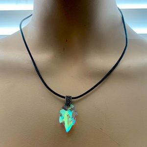 Large leaf Austrian Crystal Bali leather necklace